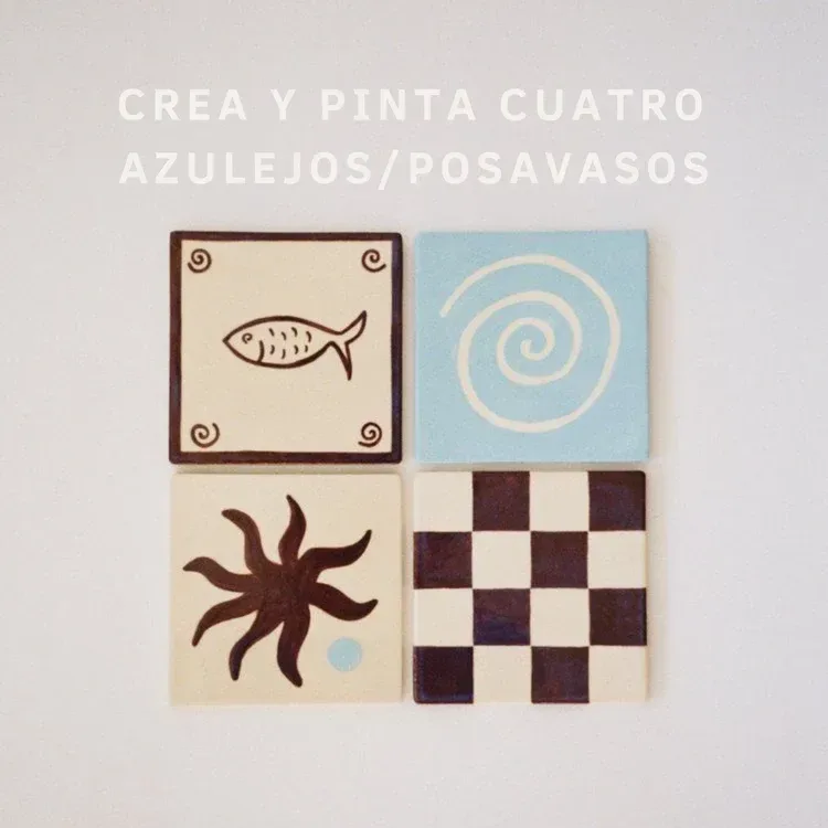 Cartel de Crea y pinta 4 azulejos o posavasos